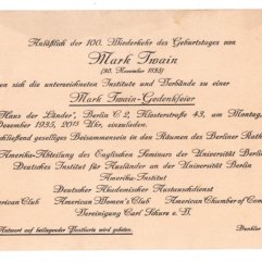 German Invitation to Mark Twain Celebration