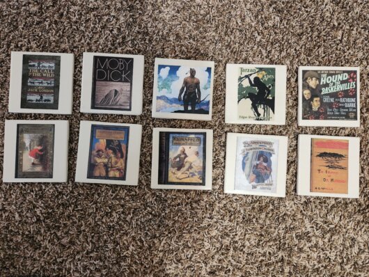 Set of 10 - Coasters with Various Book Covers
