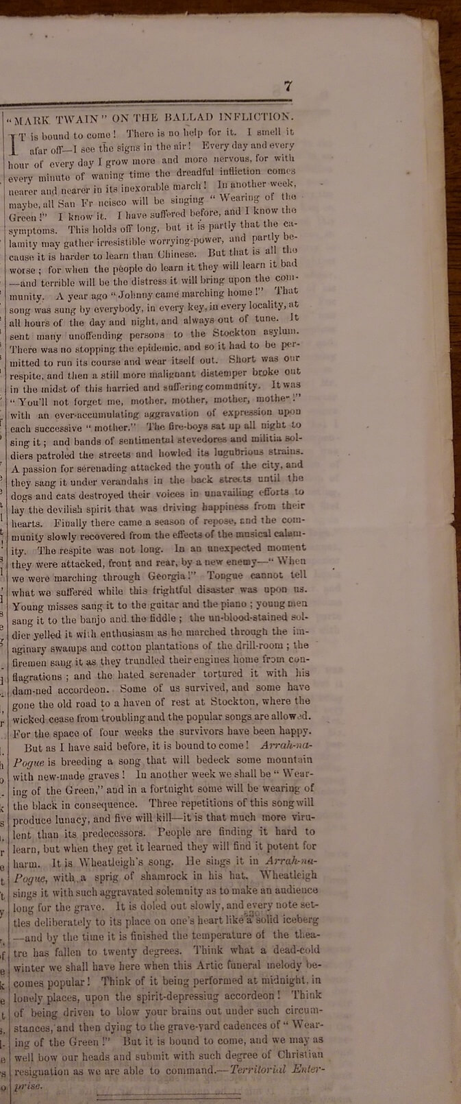 "Mark Twain" on the Ballad Infliction in The Californian, November 4, 1865 - Image 3