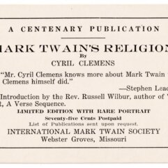 Card Advertising Mark Twain's Religion by Cyril Clemens